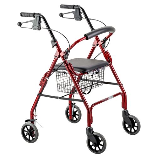 Image Present Days Seat Walker with Handbrakes and Curved Backrest, Red