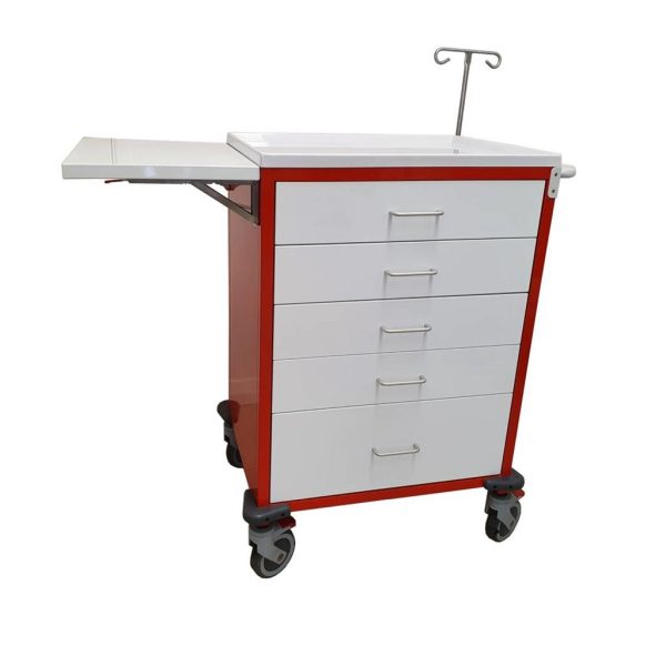 Emergency Cart, 5 Dr, Signal Red Cabinet