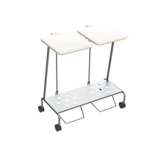 Linen Trolley Double With Foot Operated Lid - Ss