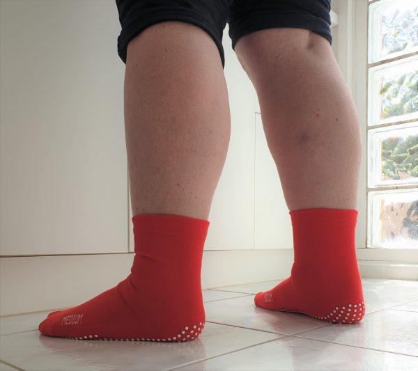 Image presents Gripperz Maxi Hospital Socks Non Slip Diabetic Safe - Red Feet